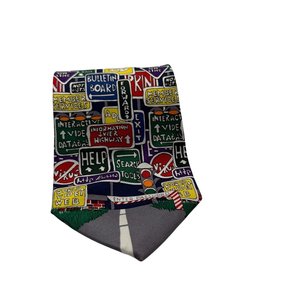 Alynn Necktie Mens OS Multi Excellent Information Superhighway Tech Silk Vintage